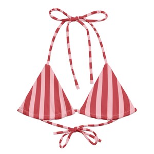 All-over print recycled string bikini top red lines