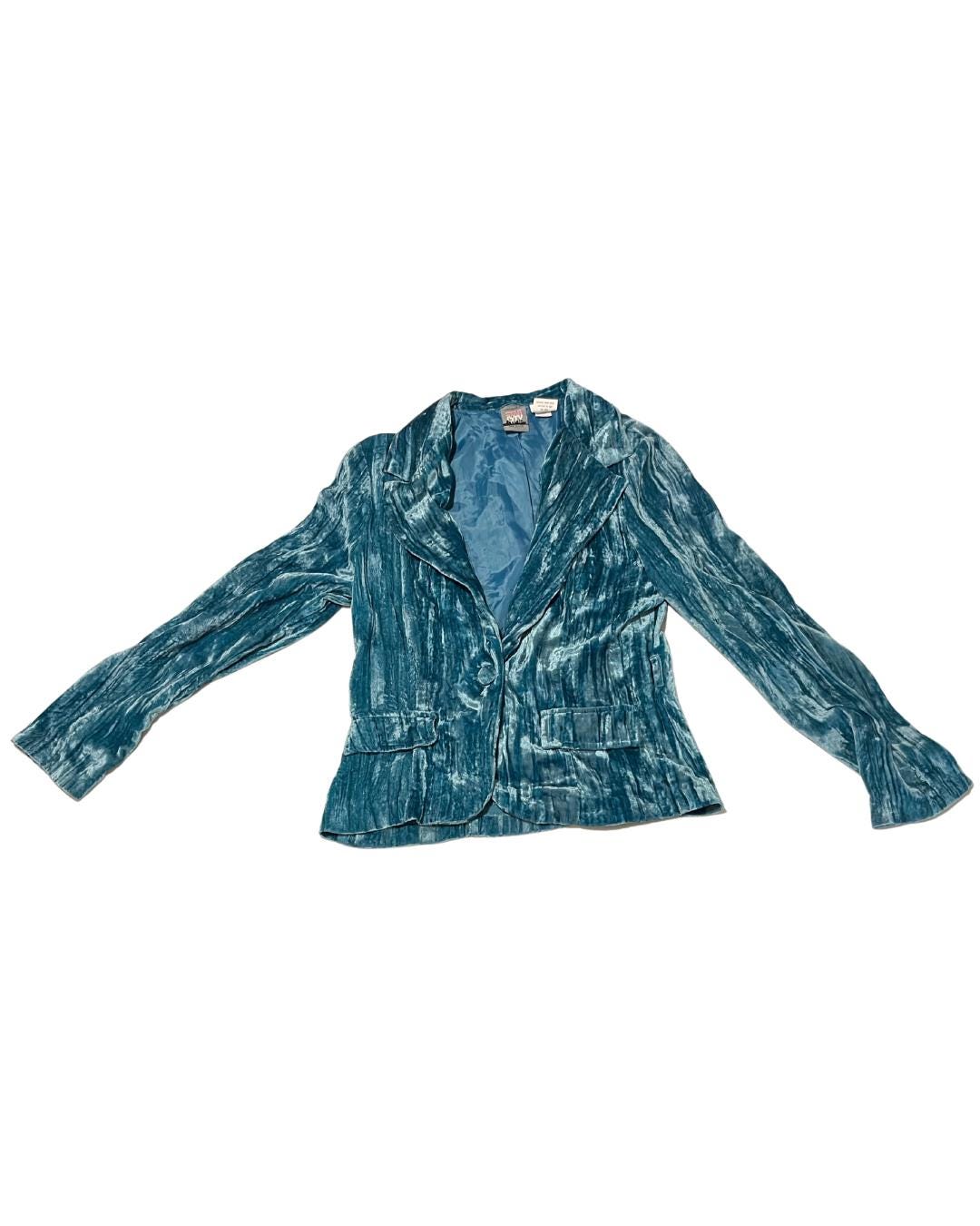 Crushed Velvet Sky Blue Blazer Vintage 90s/y2k - Main Image