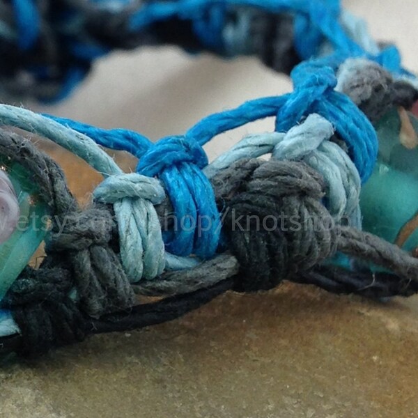 Hemp Jewelry: Bracelet, Anklet or Choker Necklace -  Black, Grey and Shades of Blue -  Macrame Hemp Jewelry - Adjustable - 6 to 11 Inches