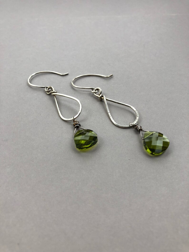Gift for Her August Birthstone Earrings Peridot Crystal Sterling Silver Teardrop Earrings