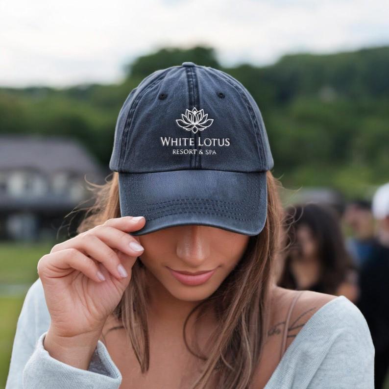 Embroidered The White Lotus Resort & Spa TV Show Embroidered Pigment Dyed Hat, Trendy Dad Cap, White Lotus Resort, Gift For Fans