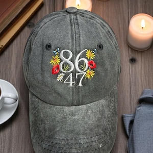 Geborduurde 8647 subtiele bloemenhoed, bloemen troefhoed, bloemen 8647 hoed, politiek protest verzet honkbal, liberaal-democratische geschenken, bloemen FDT