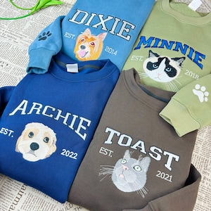 Custom Pet Embroidered Sweatshirt, Embroidered Pet, Custom Dog Cat From Photo Embroidery, Pet Sweatshirt With Pet Name, Christmas Gift