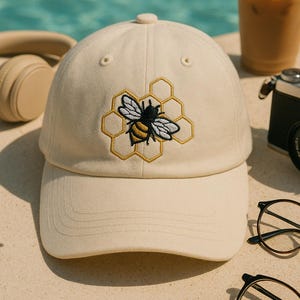 Bees Embroidered Hat, Cute Bee Lover Cap, Unisex Bee Baseball Hat, Embroidered Bee Gift, Nature Themed Cap, Gift for Beekeeper or Gardener