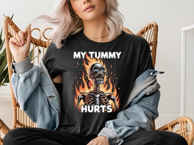 My Tummy Hurts Skeleton Shirt: Funny Ironic Meme Gag Gift image 2
