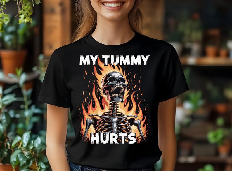 My Tummy Hurts Skeleton Shirt: Funny Ironic Meme Gag Gift image 3