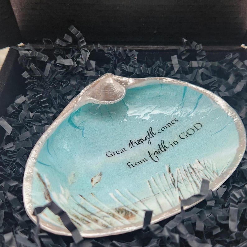 Coquillage de plage inspirant, cadeau de versets bibliques côtiers, cadeau d'encouragement aux chrétiens pour le rétablissement, une grande force vient de la foi en Dieu image 5