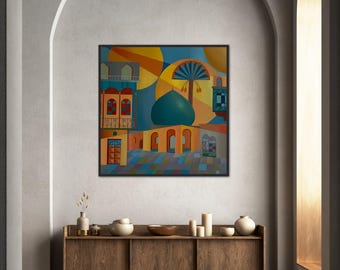 Pintura al óleo original de Bagdad: arquitectura islámica, arte de Oriente Medio