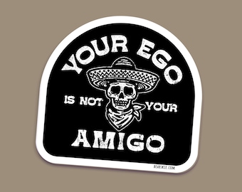 Pegatina Tu ego no es tu amigo: calcomanía de calavera del oeste vintage, estética de forajido, diseño de tatuaje de motociclista, calcomanía de energía de vaquera atrevida