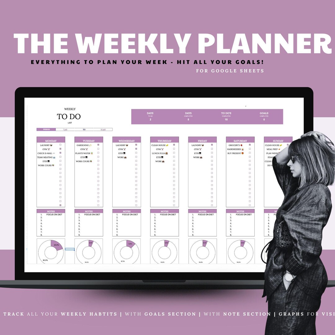 Weekly Planner Google Sheets | Digital To-do List Google Spreadsheet ...