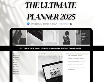 Notion planner 2025 second brain digital life planner editable notion template ADHD planner all in one planner that girl template fitness