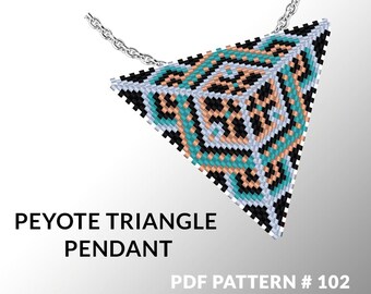 Peyote triangle pattern with instruction, triangle peyote pattern, native stitch and color, star pattern, triangle peyote pendant #102