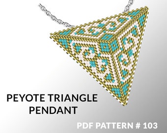 Peyote triangle pattern with instruction, triangle peyote pattern, native stitch and color, star pattern, triangle peyote pendant #103
