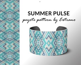 Peyote bracelet design, odd count peyote, stitch pattern, pdf pattern, bracelet peyote, peyote pattern, native american jewelry SUMMER PULSE