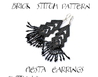 Fringed earrings pattern, boho style jewelry tutorial, lacy black earrings pattern - FIESTA EARRINGS tutorial, brick stitch pattern