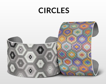 Peyote bracelet patterns, wide cuff patterns, uneven peyote stitch, peyote patterns, DIY jewelry - CIRCLES - 6-8 colors - Instant download