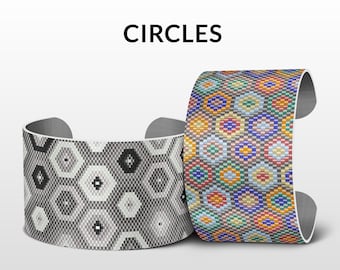 Patrones de pulsera de peyote, patrones de puño ancho, puntada de peyote desigual, patrones de peyote, joyería DIY - CÍRCULOS - 6-8 colores - Descarga instantánea