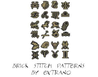 Brick stitch pattern, zodiac signs beading pattern, brick stitch zodiac, pendant zodiac pattern,  - ZODIAC SIGNS