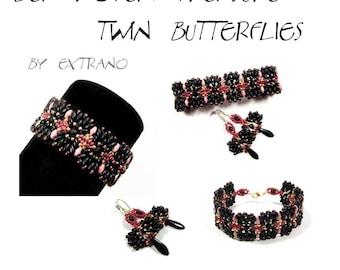 Bracelet tutorial, bracelet pattern, Superduo bracelet, superduo tutorial, DIY jewelry, beading tutorial - TWIN BUTTERFLIES - pdf pattern
