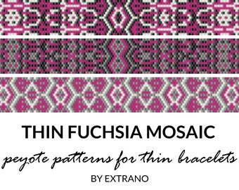 Peyote bracelet patterns, thin bracelet patterns, even peyote stitch, peyote pattern, native american bracelets patterns - THIN FUCHSIA