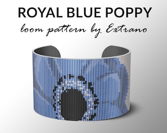 Bead Loom Pattern, Loom Tutorial, Beading Pattern, Loom Beading Pattern, Bracelet Tutorial, Bracelet Pattern, Loom Pattern, ROYAL BLUE POPPY