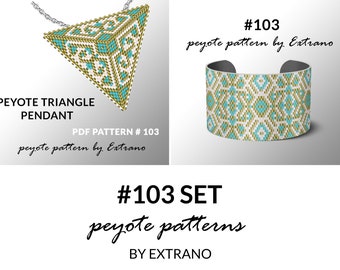 Bracelet with pendant pattern, peyote tutorial, uneven peyote pattern, triangle peyote pattern, pattern for beaded set, peyote set #103