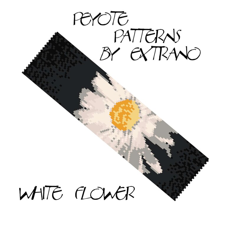 Peyote bracelet pattern, wide cuff pattern, even peyote stitch, peyote pattern, DIY jewelry WHITE FLOWER 8 colors only, Instant download image 2