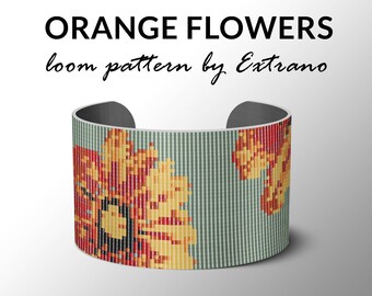 Perlen-Webstuhl-Muster, Loom-Tutorial, Perlen-Muster, Loom Perlen-Muster, Armband-Tutorial, Armband-Muster, Loom-Muster - ORANGE BLUMEN