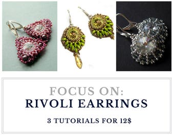 Brincos Rivoli, conjunto de padrões, tutoriais de miçangas - BRINCOS Swarovski Rivoli: 3 tutoriais por 12,00 download instantâneo, desconto no atacado