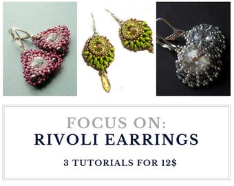 Rivoli earrings, set of patterns, beading tutorials - Swarovski Rivoli EARRINGS: 3 tutorials for 12.00 instant download, wholesale discount