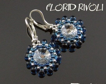 Rivoli earrings tutorial, round earrings pattern, rivoli pattern, flower earrings, round earrings, beaded setting for rivoli - FLORID RIVOLI