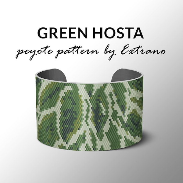 Peyote bracelet pattern, wide cuff pattern, even peyote stitch, peyote pattern, DIY jewelry - GREEN HOSTA - 5 colors only - Instant download