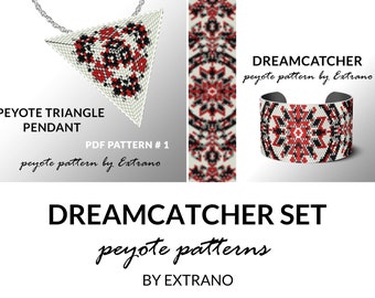 Bracelet with pendant pattern, peyote tutorial, uneven peyote pattern, triangle peyote pattern, pattern for beaded set DREAMCATCHER set