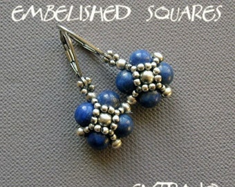 Beaded bead tutorial, beaded bead earrings, beaded jewelry, spherical earrings pattern, earrings pattern, earrings - EMBELLISHED SQUARES