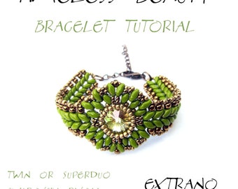 Bracelet tutorial, bracelet pattern, Superduo bracelet, superduo tutorial, DIY jewelry, wide cuff pattern, beading tutorial, TIMELESS BEAUTY