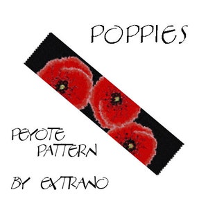 Peyote pattern, bracelet pattern, peyote bracelet, even peyote stitch pattern, delica pattern, 6 colors, PDF, instant download POPPIES image 2