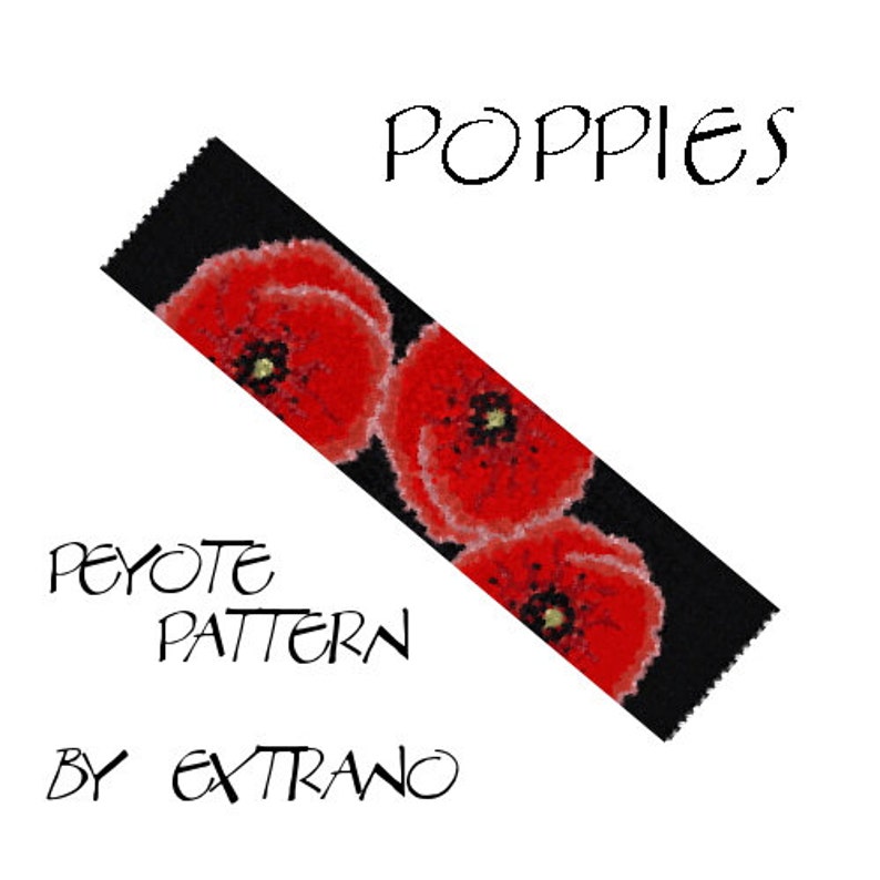 Peyote pattern, bracelet pattern, peyote bracelet, even peyote stitch pattern, delica pattern, 6 colors, PDF, instant download POPPIES image 2