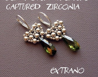 Beaded earrings tutorial, long earrings tutorial, long earrings pattern, earrings pattern, beaded cap for beads tutorial - CAPTURED ZIRCONIA