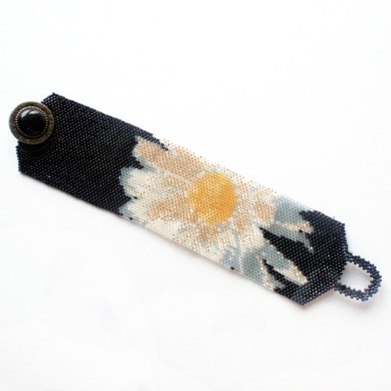 Peyote bracelet pattern, wide cuff pattern, even peyote stitch, peyote pattern, DIY jewelry WHITE FLOWER 8 colors only, Instant download image 3