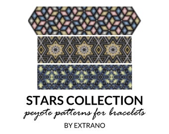 Wzory bransoletek peyote, nierówny wzór peyote, mozaikowy wzór peyote, granatowy amerykański wzór peyote, samouczek dotyczący bransoletek KOLEKCJA STARS