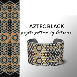 Beading pattern, pattern for bracelet, peyote pattern, peyote bracelet, bracelet pattern, peyote native, uneven peyote - AZTEC BLACK pattern