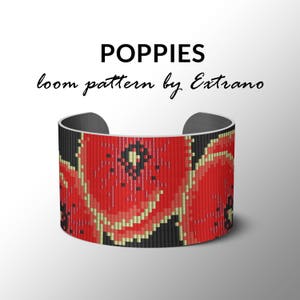 Bead Loom Pattern, Loom Tutorial, Beading Pattern, Loom Beading Pattern, Bracelet Tutorial, Bracelet Pattern, Loom Pattern - POPPIES