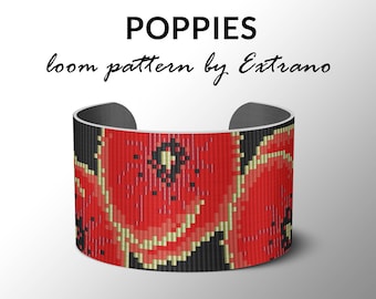 Bead Loom Pattern, Loom Tutorial, Beading Pattern, Loom Beading Pattern, Bracelet Tutorial, Bracelet Pattern, Loom Pattern - POPPIES