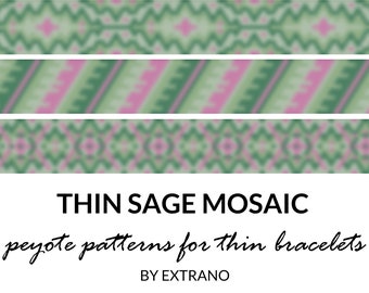 Sage thin peyote bracelets, green color bangle pattern, beading tutorial for bracelet, DIY jewelry set SAGE MOSAIC set of peyote patterns