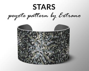 Peyote bracelet pattern, wide cuff pattern, even peyote stitch, peyote pattern, DIY jewelry - STARS - 5 colors - Instant download