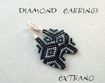 Diamond earrings tutorial, peyote earrings pattern, cylinder beads earrings tutorial, seed bead earrings pattern - DIAMOND EARRINGS