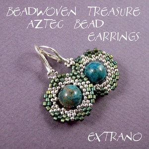 Peyote earrings tutorial, beaded earrings tutorial, seed beads earrings, frame for bead, earrings pattern, round earrings - AZTEC BEAD