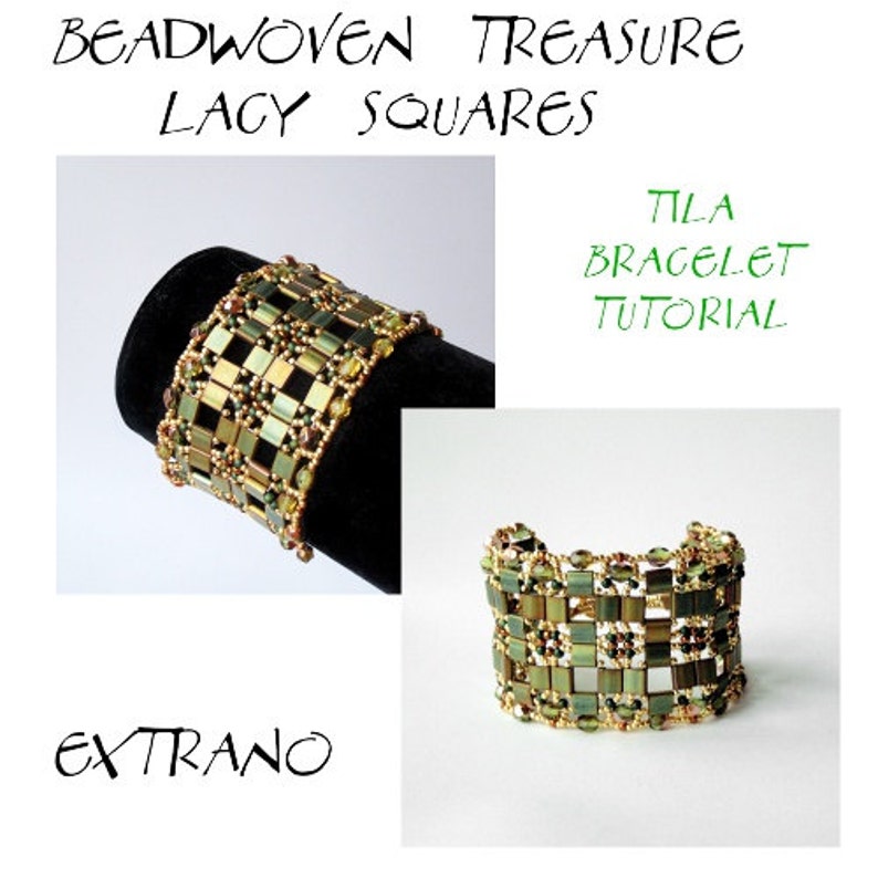 Bracelet tutorial, wide cuff pattern, bracelet pattern, Tila bracelet, Tila beads tutorial, DIY jewelry, beading tutorial LACY SQUARES image 1