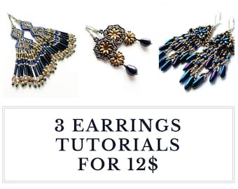 Long earrings tutorials, fringed jewelry patterns - Set of tutorials with wholesale discount - buy 3 TUTORIALS for EARRINGS and save!