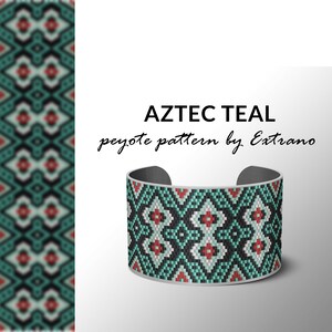 Beading pattern, pattern for bracelet, peyote pattern, peyote bracelet, bracelet pattern, peyote native, uneven peyote - AZTEC TEAL pattern